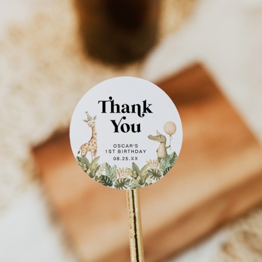 Safari Dier Eerste Verjaardag Ronde Sticker Wild 1