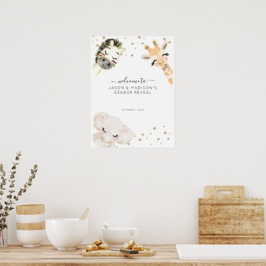 Safari Dier Geslacht onthullen Welkomstbord Poster (Keuken)