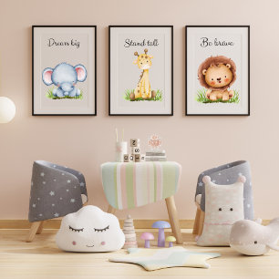 Safari dier Geslachtsneutrale Nursery poster print Muurkunst Sets