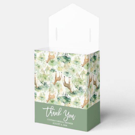 Safari Dier - Giraffe Patroon Sage Groen Bedankdoosjes (Geopend)