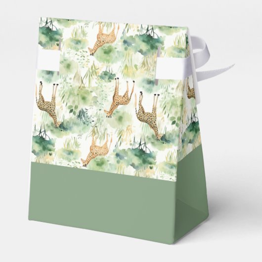 Safari Dier - Giraffe Patroon Sage Groen Bedankdoosjes (Achterkant)