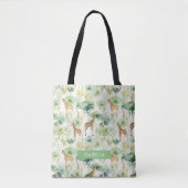 Safari Dier - Giraffe Patroon Sage Groen Tote Bag (Voorkant)
