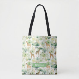 Safari Dier - Giraffe Patroon Sage Groen Tote Bag