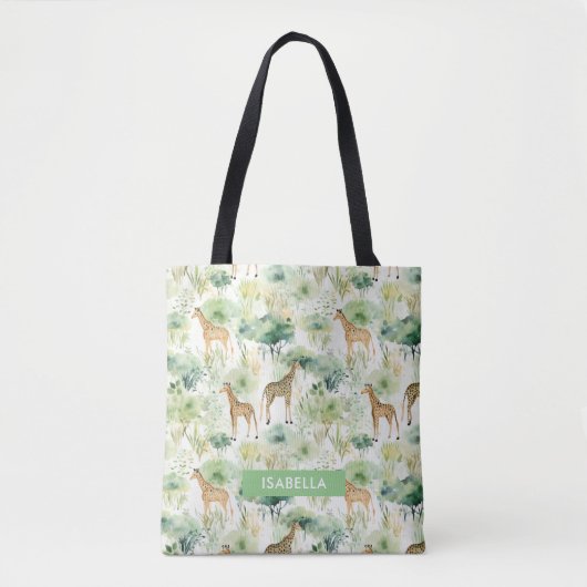 Safari Dier - Giraffe Patroon Sage Groen Tote Bag (Voorkant)