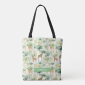 Safari Dier - Giraffe Patroon Sage Groen Tote Bag (Achterkant)