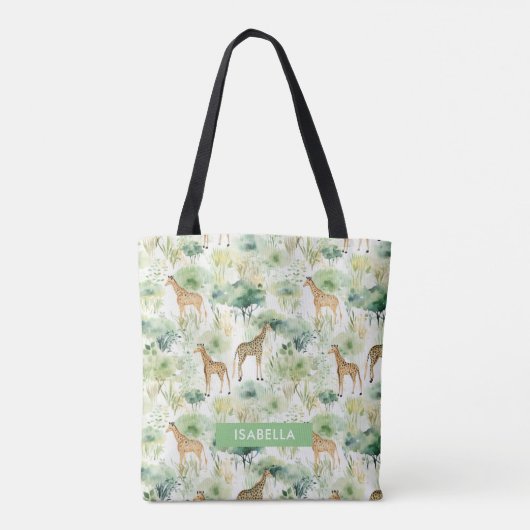 Safari Dier - Giraffe Patroon Sage Groen Tote Bag (Achterkant)