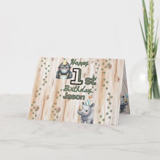 Safari Dier Gorilla Rhino Verjaardag Kaart (Voorkant)