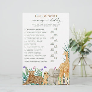 Safari Dier Groen Baby shower Guess spel