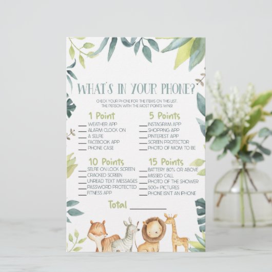 Safari Dier In Uw Telefoon Baby shower Spel Briefpapier (Staand voorkant)