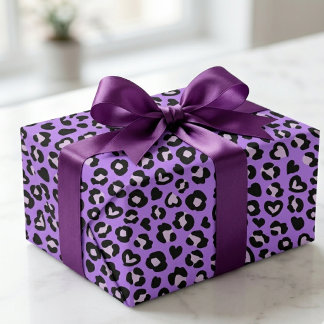 Safari Dier Luipaard Paars Hart Print Patroon Cadeaupapier