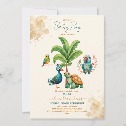 Safari Dier Oerwoud Groen & Goud Baby shower Kaart (Voorkant)