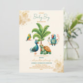 Safari Dier Oerwoud Groen & Goud Baby shower Kaart (Staand voorkant)
