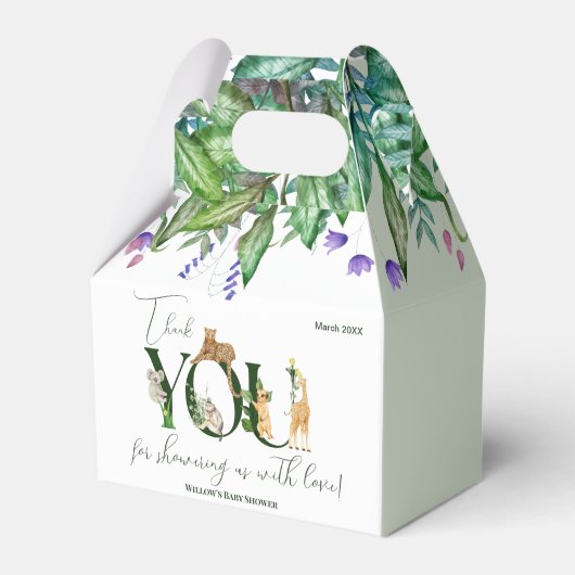 Safari Dier Oerwoud Groene jongen Baby shower Bedankdoosjes (Voorkant Zijde)