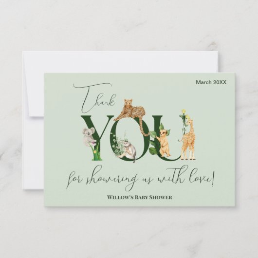 Safari Dier Oerwoud Groene jongen Baby shower Bedankkaart (Voorkant)