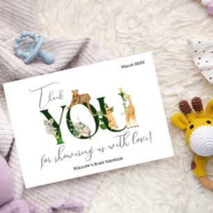 Safari Dier Oerwoud Groene jongen Baby shower Bedankkaart