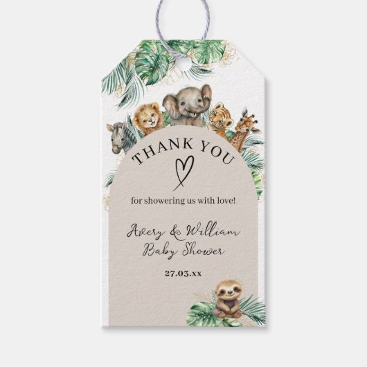 Safari Dier Oerwoud Modern Baby shower Cadeaulabel (Voorkant)