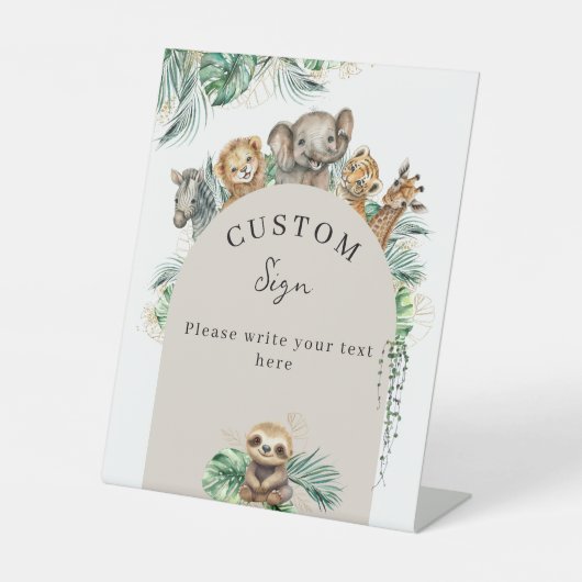 Safari Dier Oerwoud Modern Baby shower Custom Reclamebord Met Voetstuk (Voorkant)