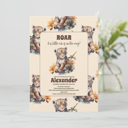 Safari Dier Oerwoud Tijger Baby shower Kaart (Staand voorkant)