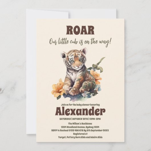 Safari Dier Oerwoud Tijger Baby shower Kaart (Voorkant)
