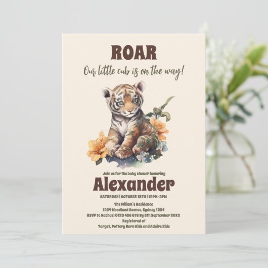 Safari Dier Oerwoud Tijger Baby shower Kaart (Staand voorkant)