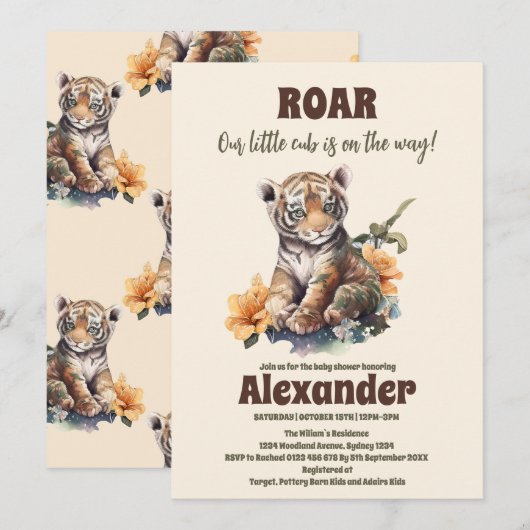 Safari Dier Oerwoud Tijger Baby shower Kaart (Voorkant / Achterkant)