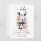 Safari Dier Rhino Bloemen Moeder Baby shower Kaart (Voorkant)