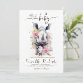 Safari Dier Rhino Bloemen Moeder Baby shower Kaart (Staand voorkant)