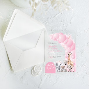 Safari Dier Roze Blush Wild One Meisje Verjaardag Acryl Uitnodigingen