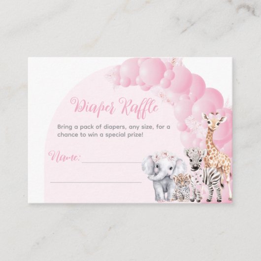 Safari Dier Roze Boho Baby Meisje Douche Luier Informatiekaartje (Voorkant)