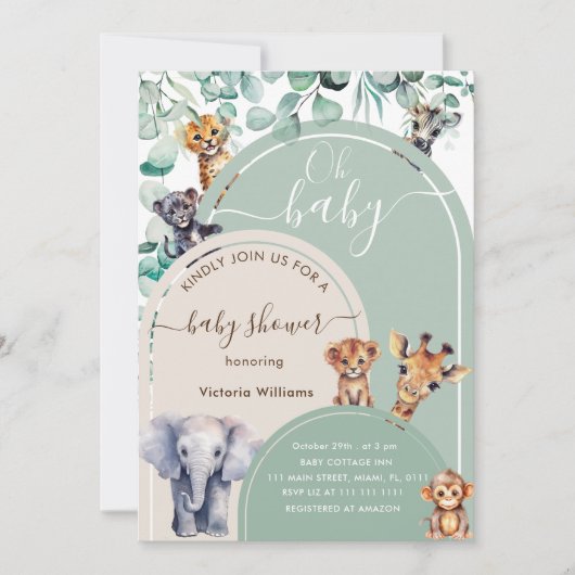 Safari Dier Schattige Genderneutraal Baby shower Kaart (Voorkant)
