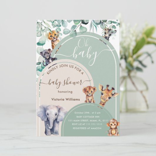 Safari Dier Schattige Genderneutraal Baby shower Kaart (Staand voorkant)