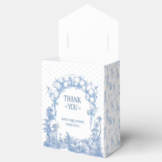 Safari Dier Stoffig Blauw Toile Baby Boy Douche Bedankdoosjes (Geopend)