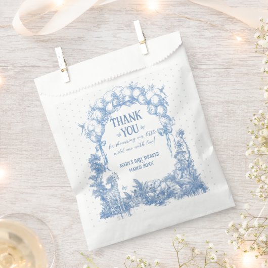 Safari Dier Stoffig Blauw Toile Baby Boy Douche Bedankzakje (Geknipt)