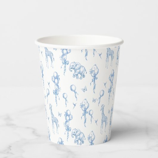 Safari Dier Stoffig Blauw Toile Baby Boy Douche Papieren Bekers (Achterkant)