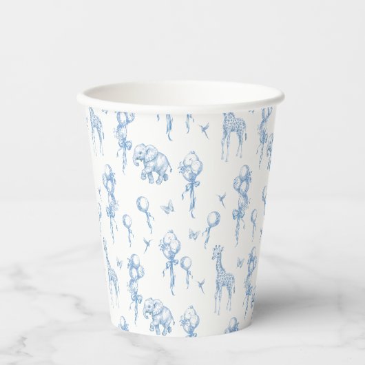 Safari Dier Stoffig Blauw Toile Baby Boy Douche Papieren Bekers (Voorkant)
