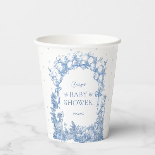 Safari Dier Stoffig Blauw Toile Baby Boy Douche Papieren Bekers (Achterkant)