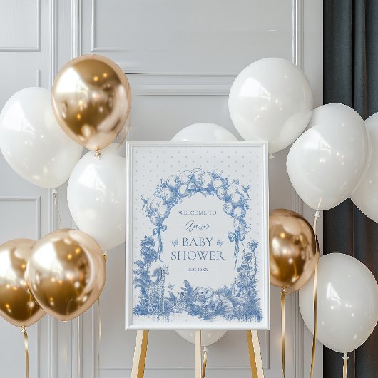 Safari Dier Stoffig Blauw Toile Baby Boy Douche Poster