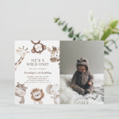 Safari dier thema met foto 1e verjaardag kaart (Staand voorkant)