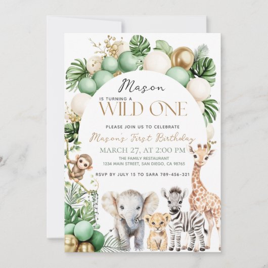 Safari Dier Tropical Green Wild op een verjaardag Kaart (Voorkant)