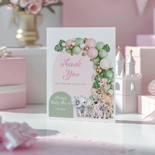 Safari Dier Tropisch Groen Roze Baby Meisje Douche Bedankkaart