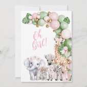 Safari Dier Tropisch Groen Roze Baby Meisje Douche Kaart (Achterkant)