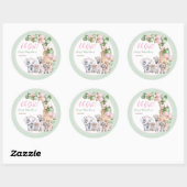 Safari Dier Tropisch Groen Roze Baby Meisje Douche Ronde Sticker (Vel)