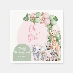 Safari Dier Tropisch Groen Roze Baby Meisje Douche Servet