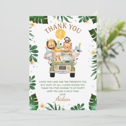 Safari Dier Verjaardag Dank u kaart (Staand voorkant)