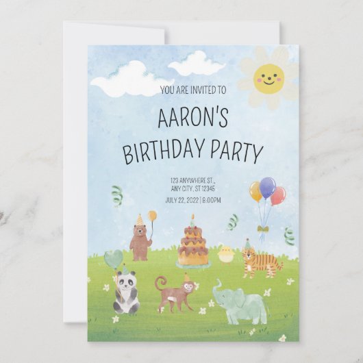 Safari Dier Verjaardag Uitnodiging Groen Verjaarda (Voorkant)