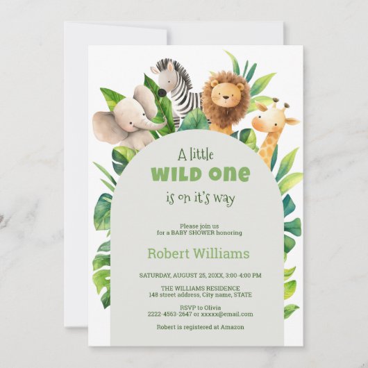Safari dier waterverf baby shower uitnodiging (Voorkant)