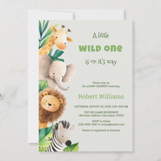 Safari dier waterverf baby shower uitnodiging (Voorkant)