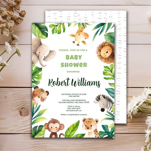 Safari dier waterverf baby shower uitnodiging