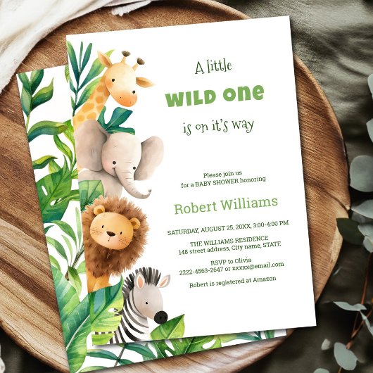 Safari dier waterverf baby shower uitnodiging