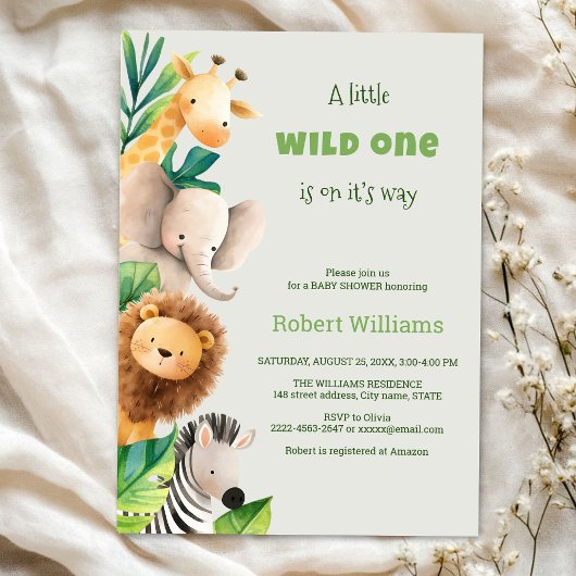 Safari dier waterverf baby shower uitnodiging